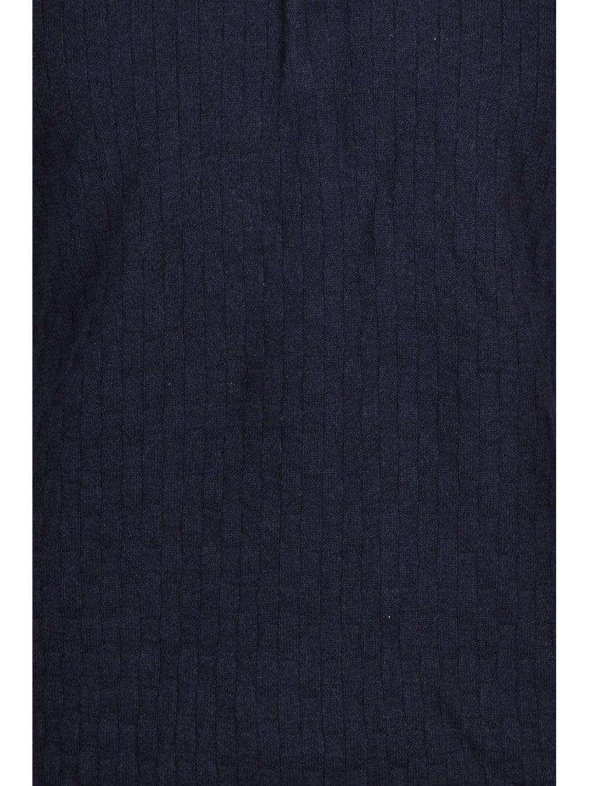 Filippo De Laurentiis Midnight Blue Merino Wool-Blend Knit Polo Shirt