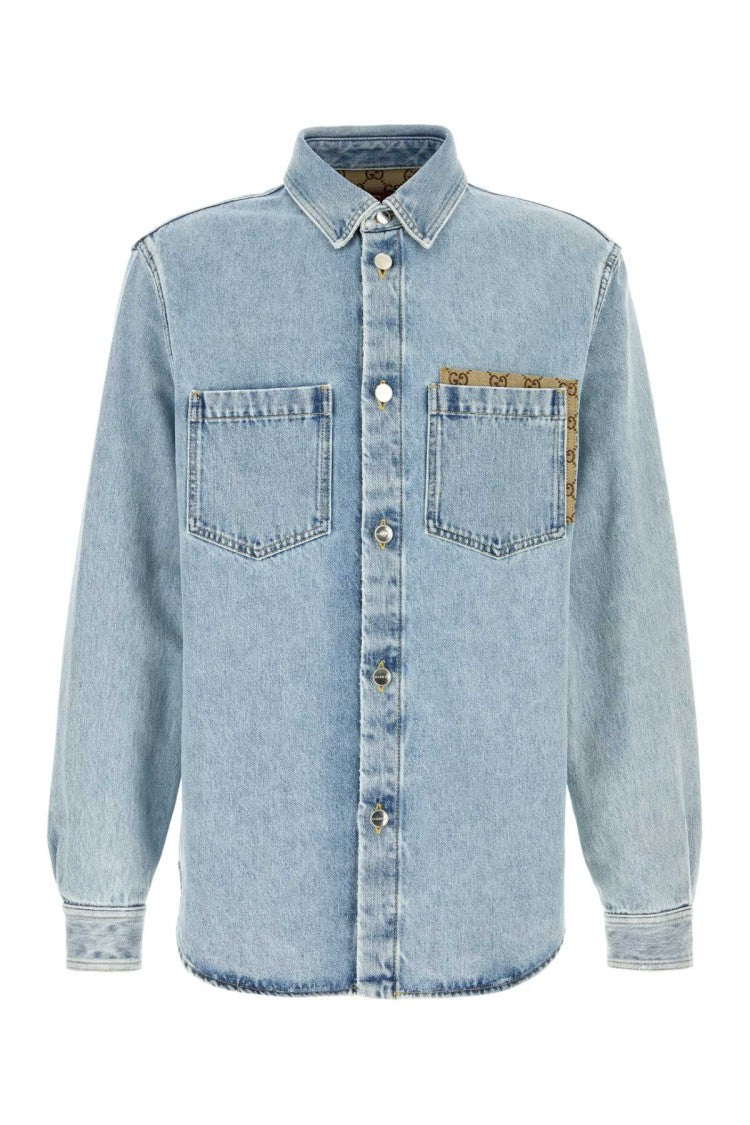 Gucci Light Wash Denim Shirt With Button-Down Front