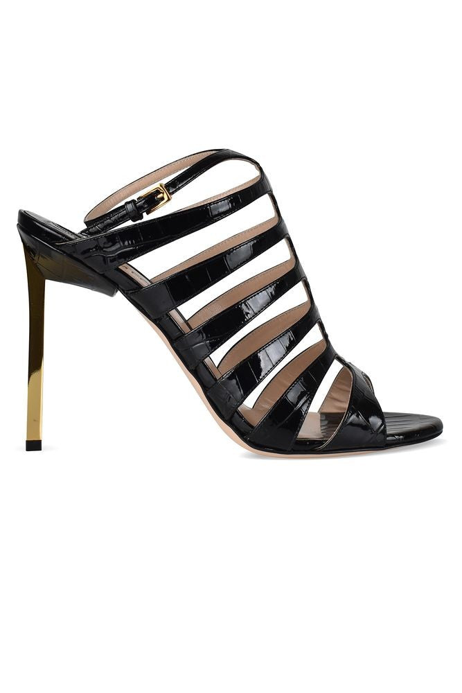 Tom Ford Crocodile-Effect Leather Sandals With Gold Mirrored Heel