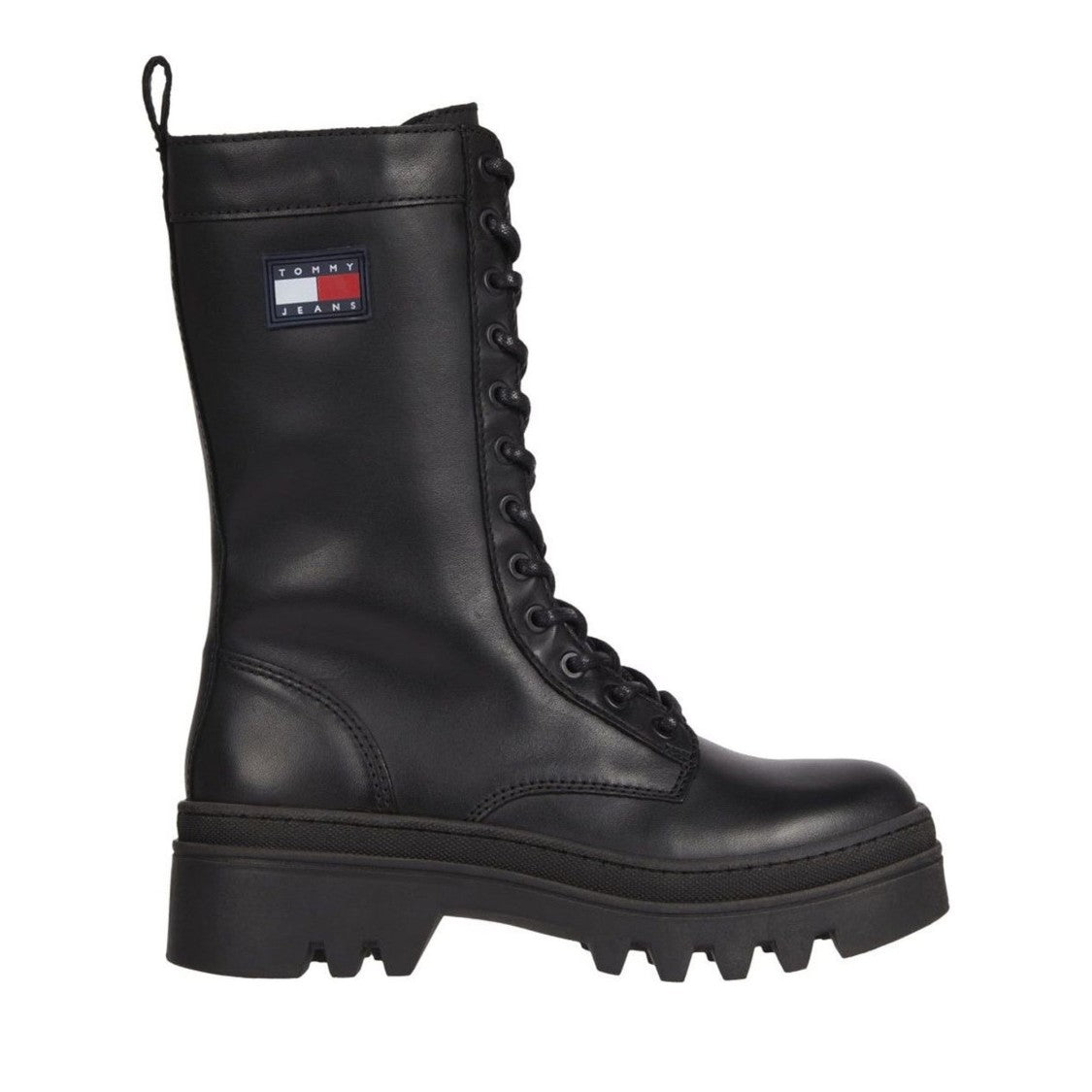 Tommy Jeans Twelve Black Sleek Lace-Up Leather Boots