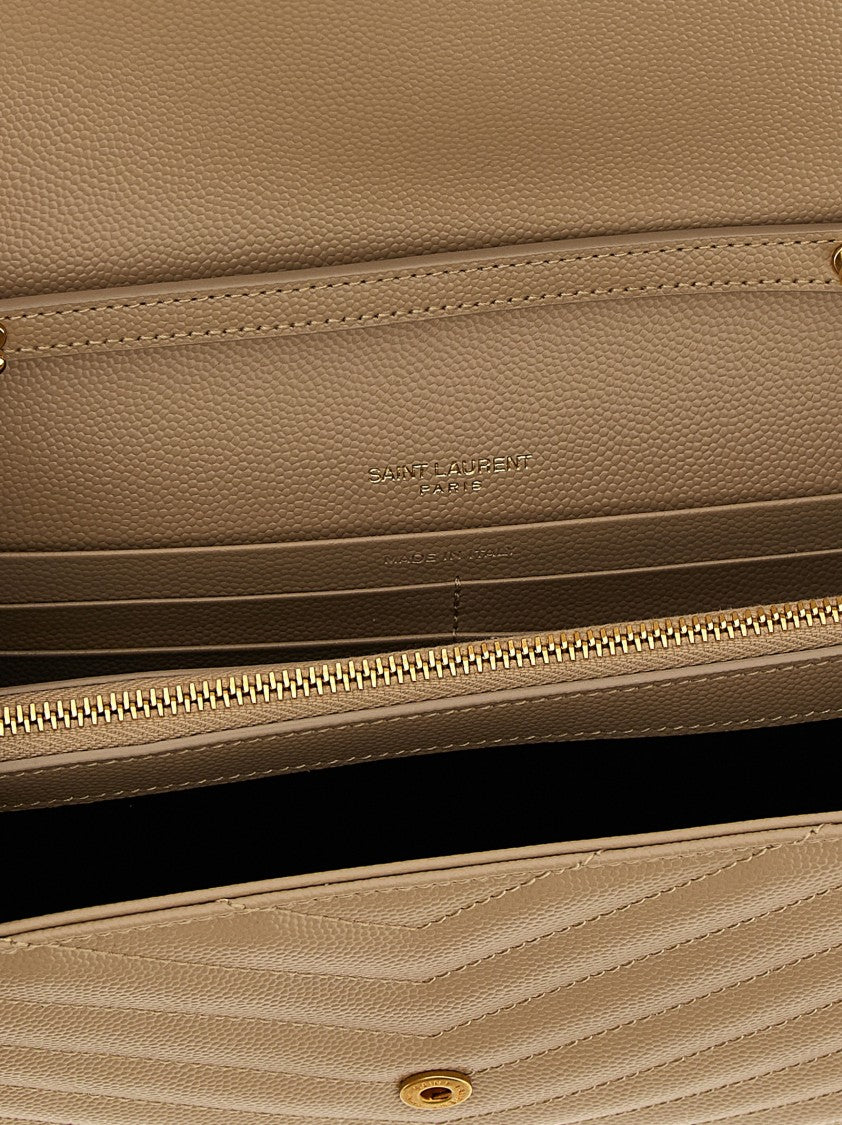 Saint Laurent Chevron Quilted Monogram Crossbody Bag With Gold Hardware