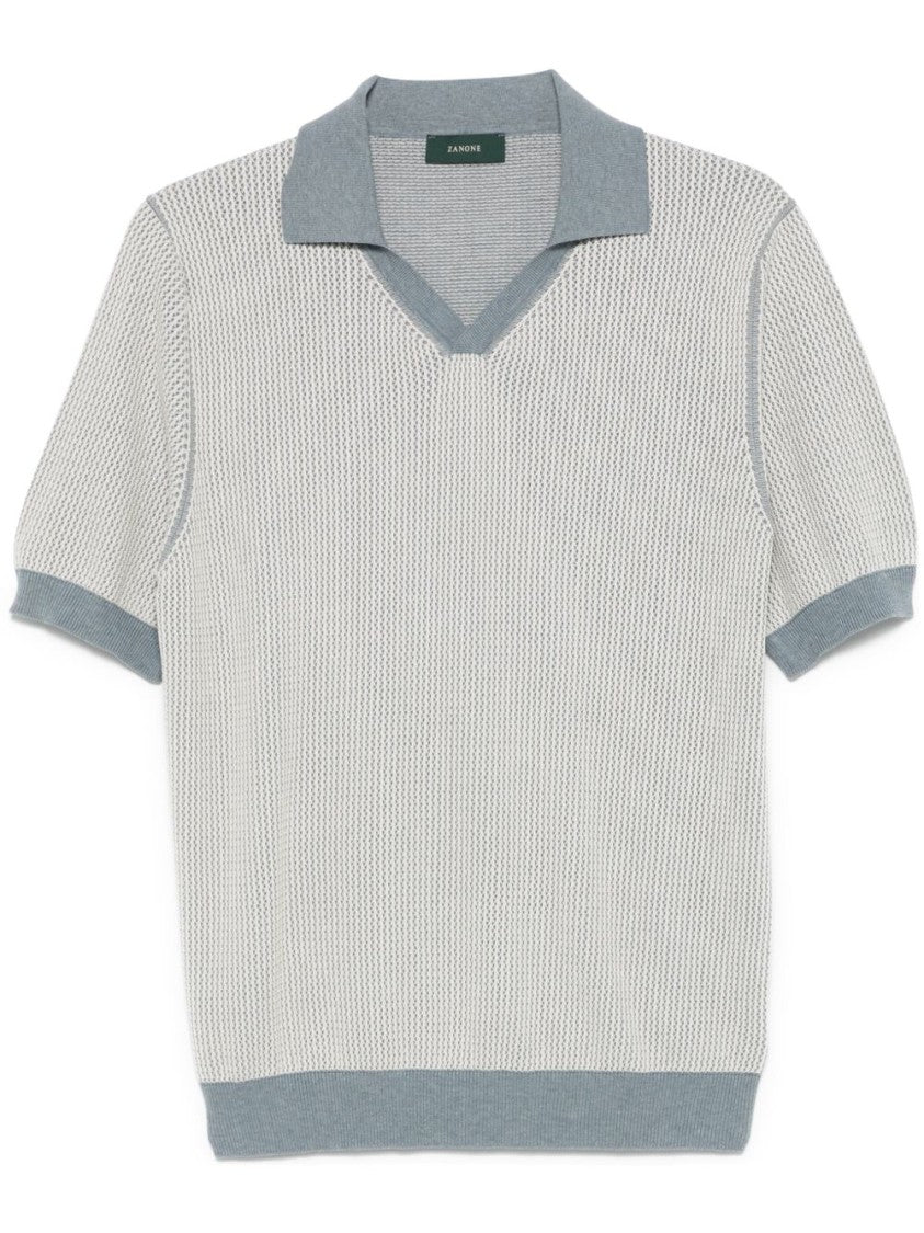 Zanone Textured Knit Short-Sleeve Polo In Clear Blue