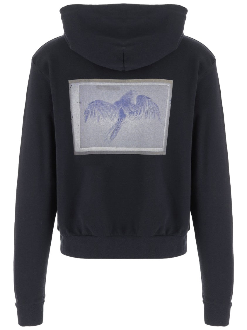 Maison Margiela Navy Cotton Hoodie With Logo Detailing And Kangaroo Pocket