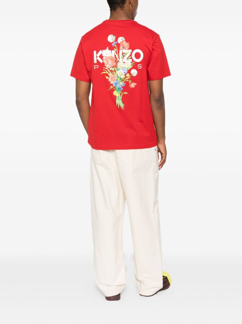 Kenzo Floral Bouquet Print Red Crew Neck T-Shirt