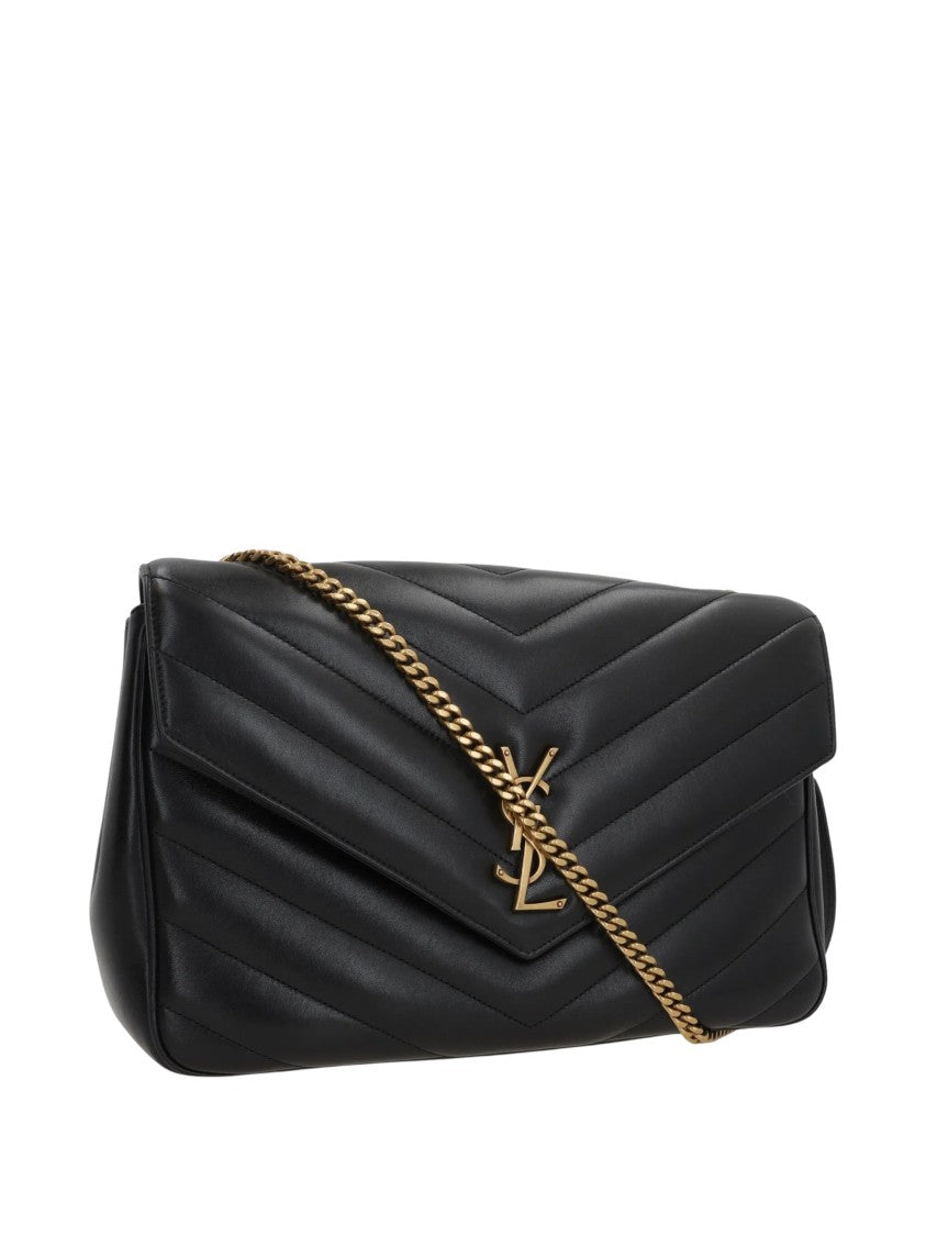 Saint Laurent Chevron Quilted Black Lambskin Crossbody Bag With Chain Strap