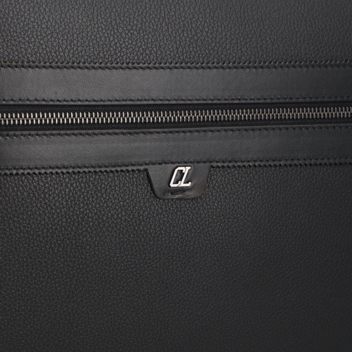 Christian Louboutin Black Leather Briefcase With Red Studded Edges And Modern Design