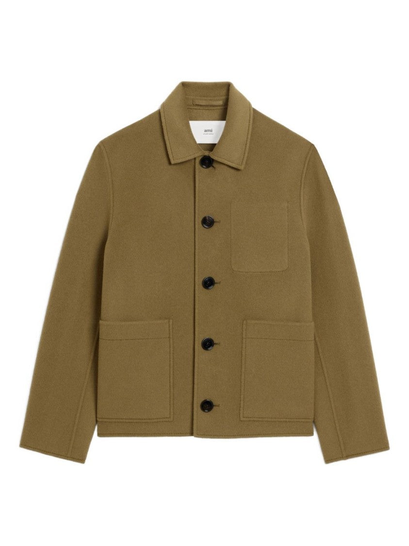 Ami Paris Brown Green Embossed Logo Patch Jacket