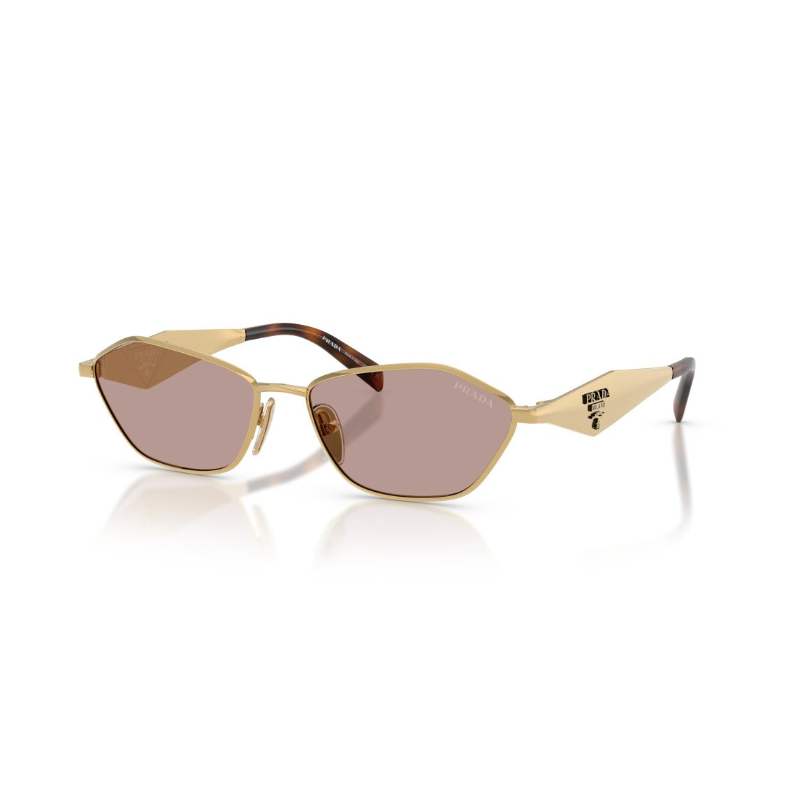 Prada Angular Geometric Frame Sunglasses With Tortoiseshell Temples