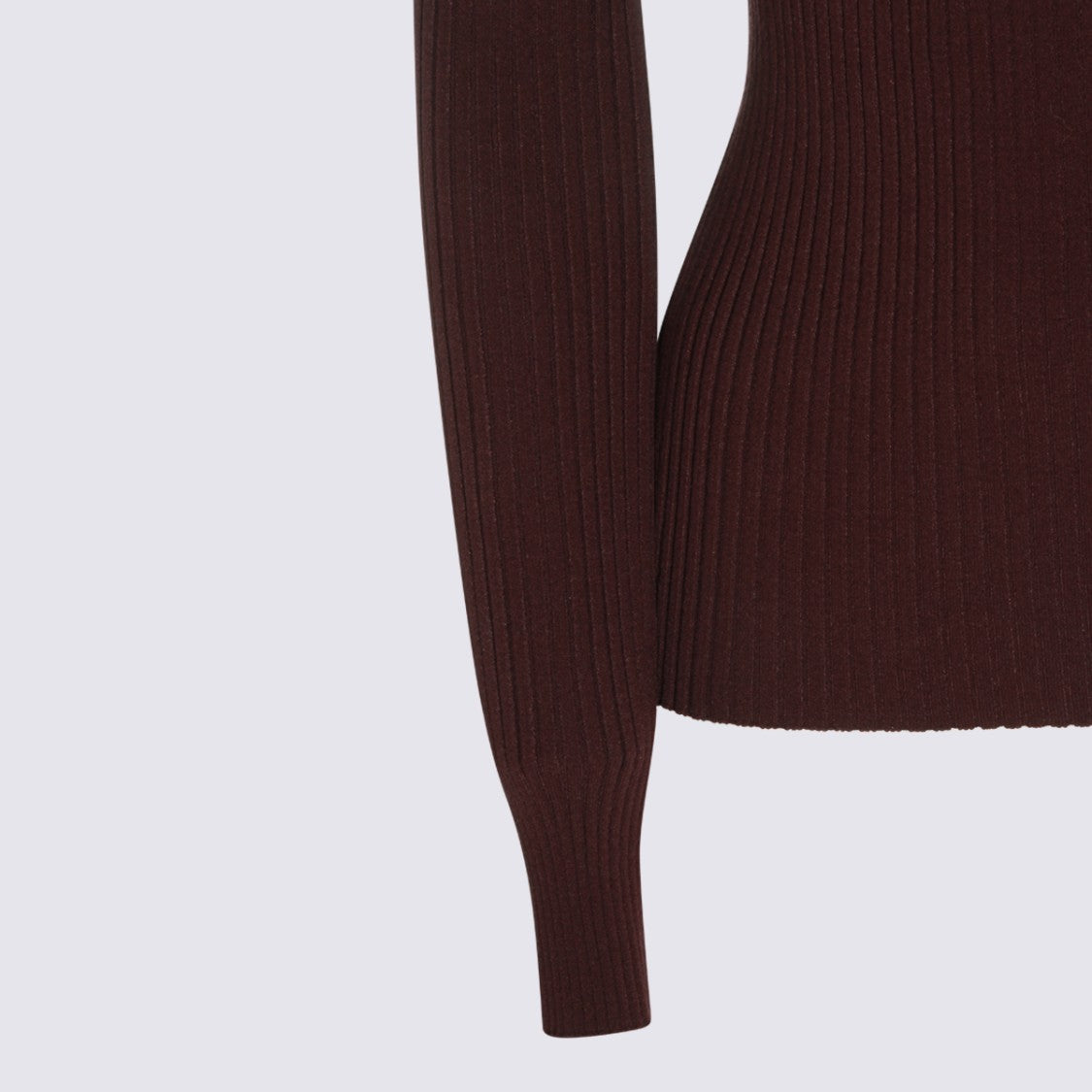 Courrèges Ribbed High Neck Sweater With Glossy Finish And Button Detail