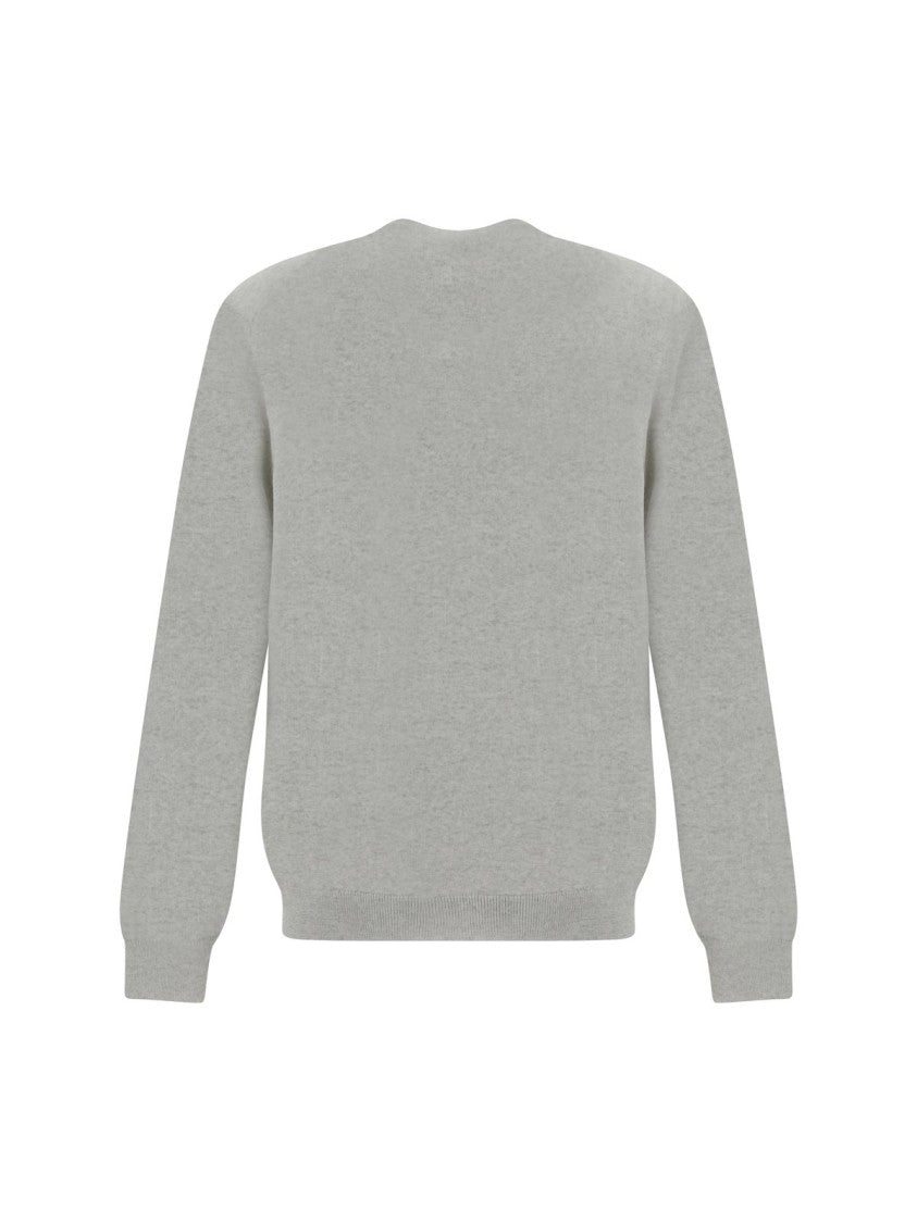 Maison Kitsuné Lightweight Grey Wool Cardigan With Button-Down Front And Embroidered Logo