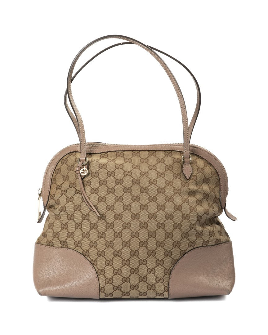 Gucci Medium Gg Supreme Shopper Bag With Leather Accents And Gold Hardware