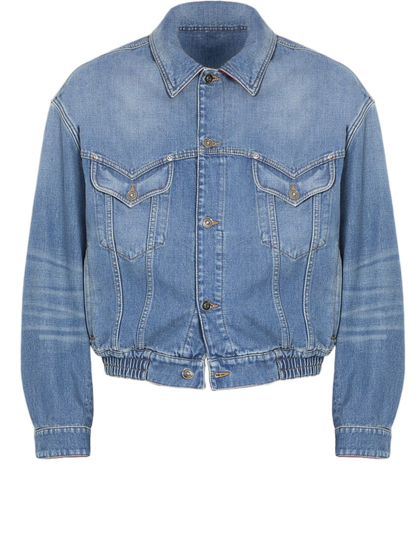 Versace Washed Cotton Denim Jacket With Classic Collar
