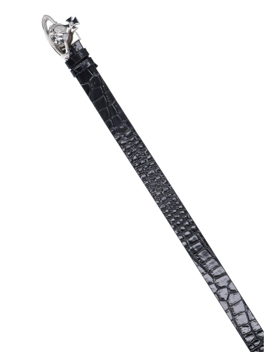 Vivienne Westwood Black Sleek Polished Minimalist Leather Belt