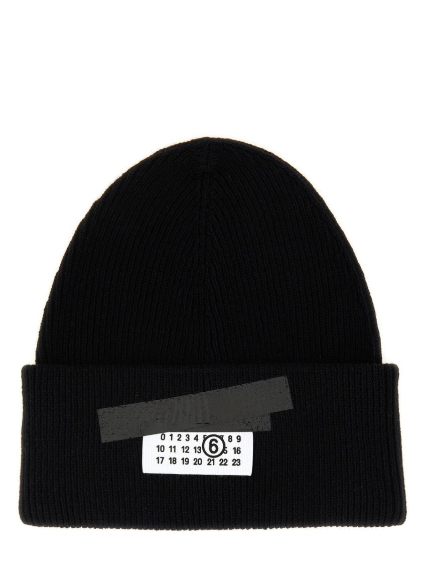 Mm6 By Maison Margiela Ribbed Knit Cap With Rectangular Logo Patch