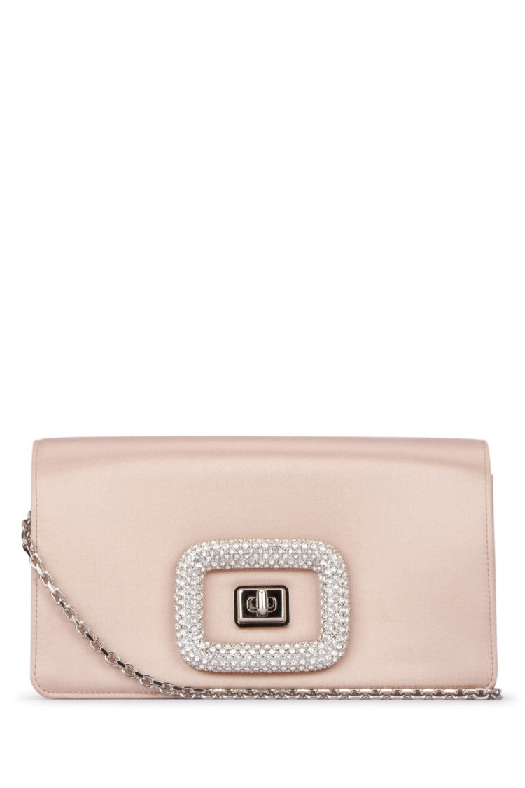 Roger Vivier Rectangular Leather Clutch With Embellished Buckle And Chain Strap