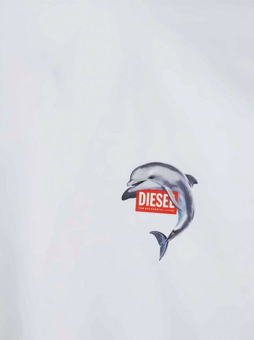 Diesel Short-Sleeved Cotton T-Shirt With Dolphin Graphic