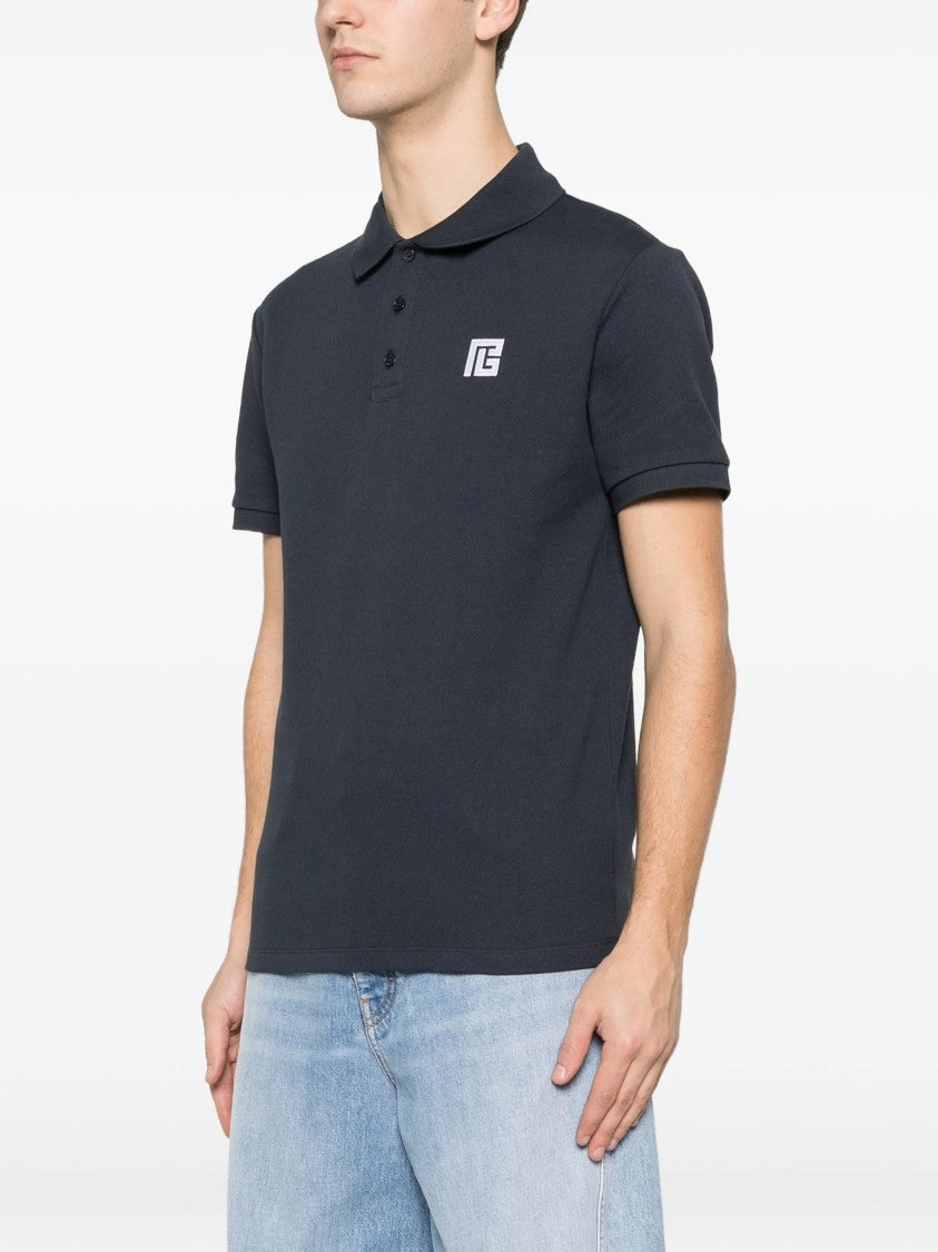 Balmain Blue Classic Short Sleeve Cotton Polo Shirt