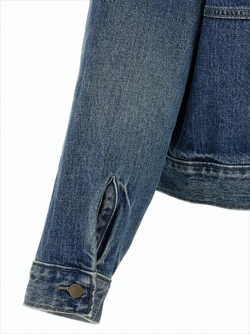 Fear Of God Medium Blue Wash Denim Jacket With Cropped Fit And Whiskering Details