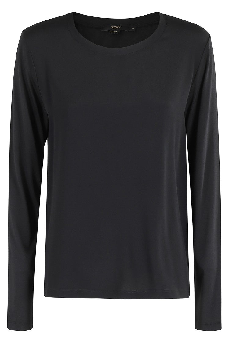 Seventy Long-Sleeved Minimalist Black T-Shirt With Crew Neck