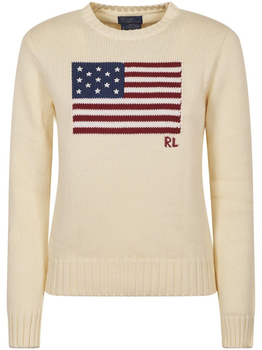 Polo Ralph Lauren Classic Crew Neck Pullover Sweater With American Flag Design