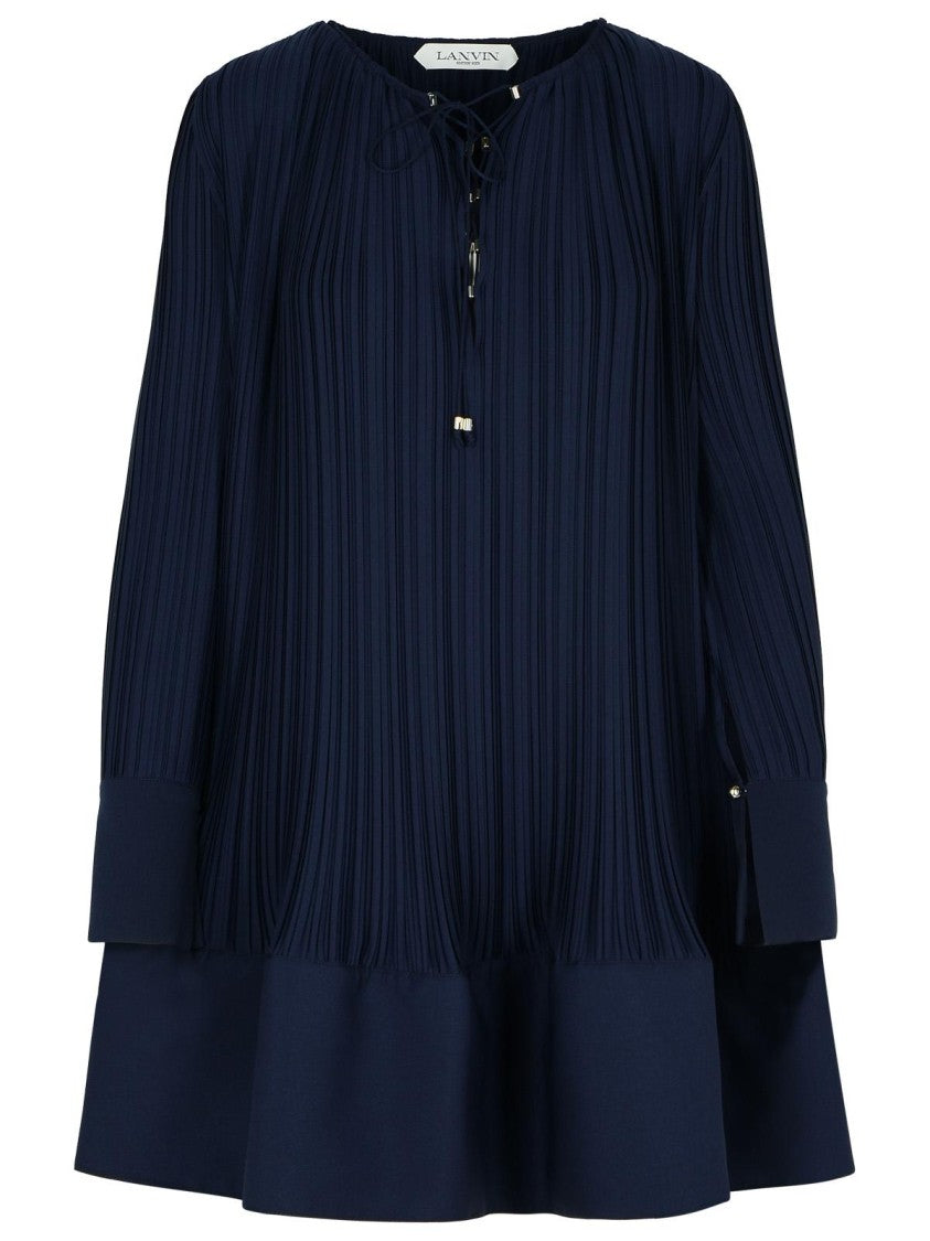 Lanvin Plissé' Navy Polyester Dress