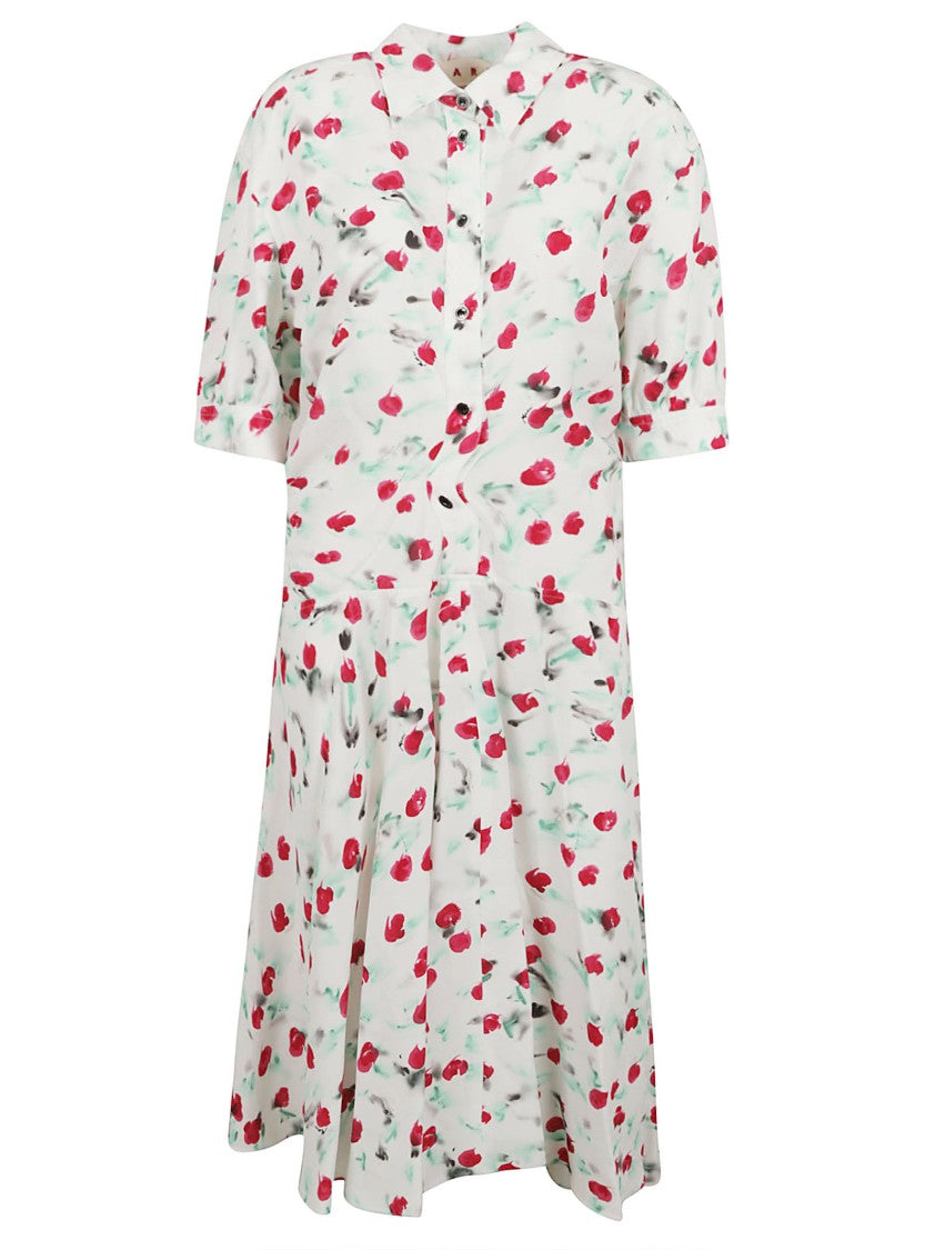 Marni Floral-Print Dress With Gathered Skirt