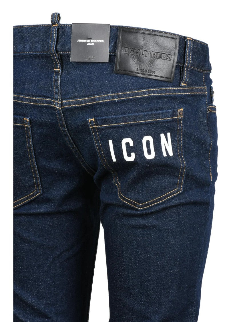 Dsquared2 Blue Close-Fitting Cropped Stretch Cotton Jeans
