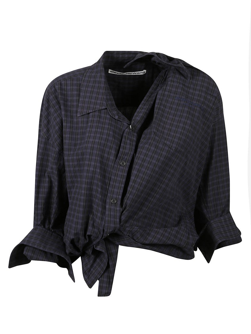 Alexander Wang Cropped Checkered Shirt With Puff Sleeves