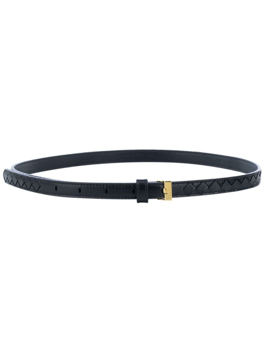 Bottega Veneta Narrow Woven Belt With Gold-Tone Buckle