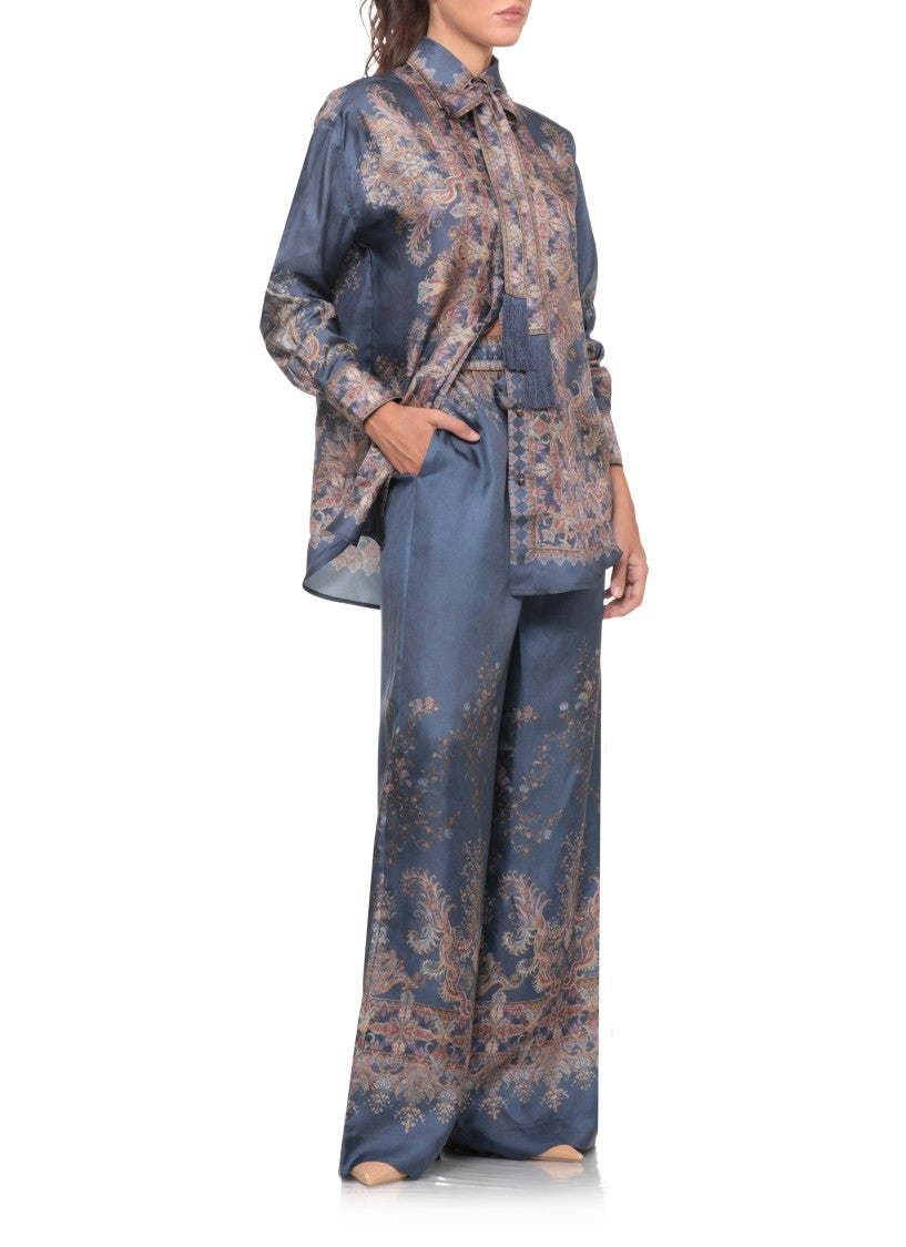 Zimmermann Intricate Silk Wide-Leg Trousers With Drawstring Waist