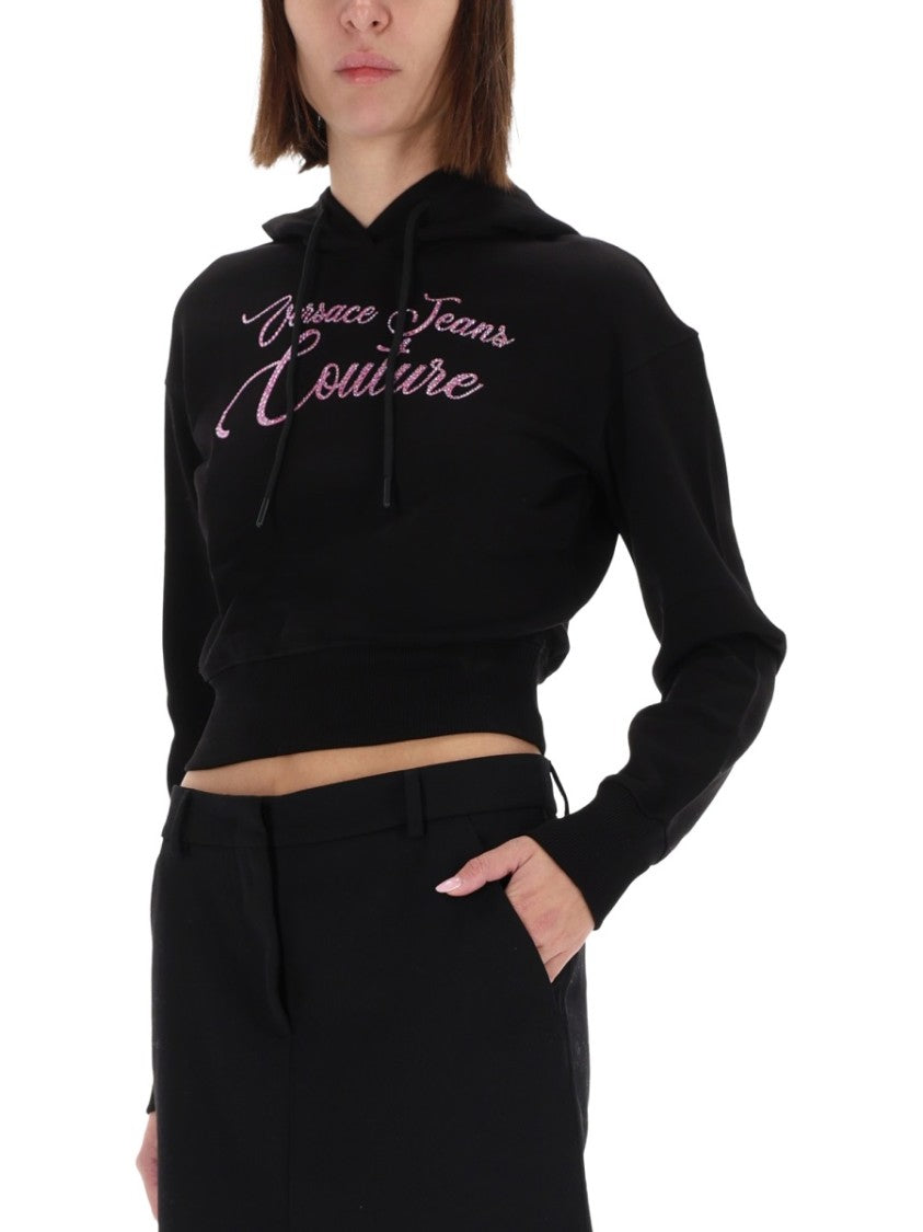Versace Jeans Couture Black Cropped Embroidered Sweatshirt
