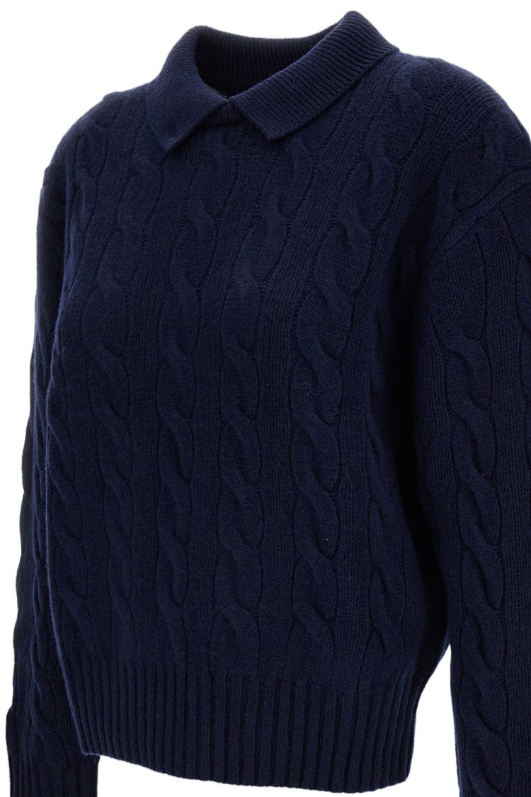 Polo Ralph Lauren Blue Cable-Knit Wool-Cashmere Polo Sweater