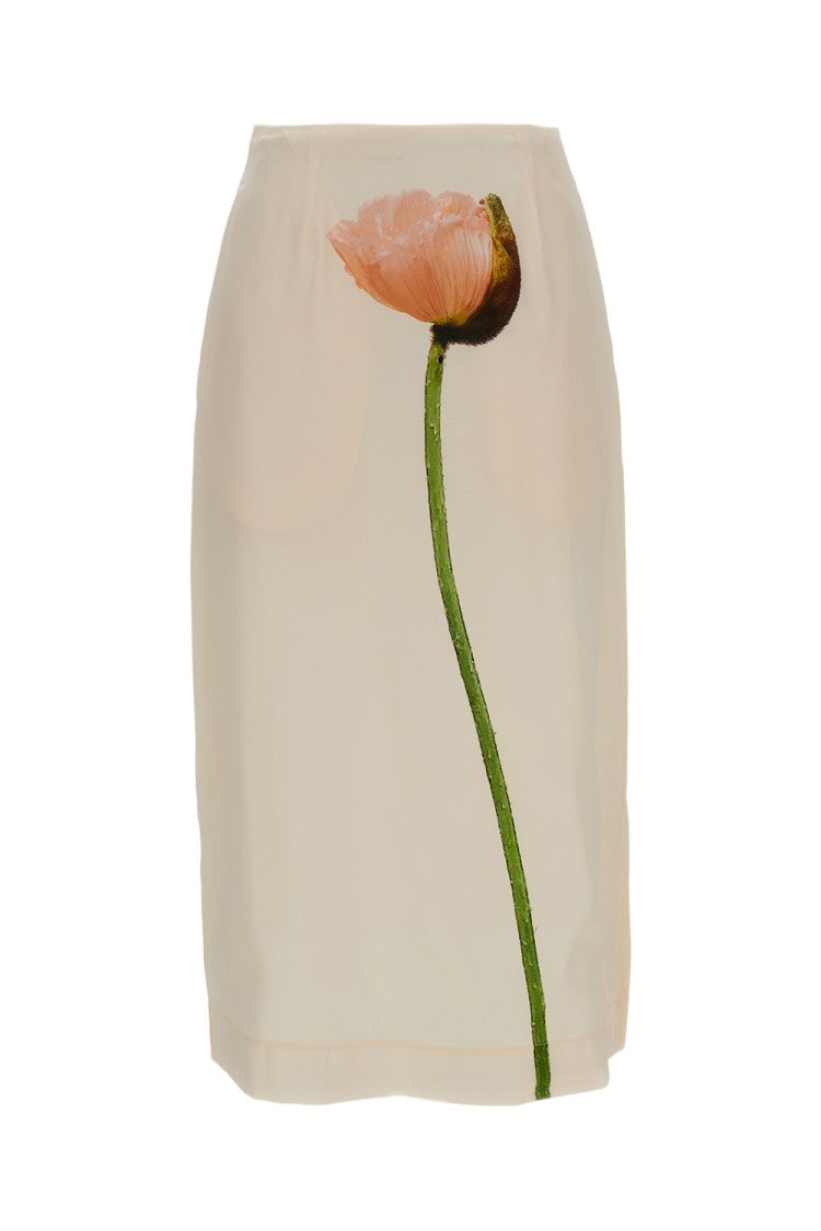 Simone Rocha Poppy Motif Midi Pencil Skirt With Concealed Zip And Side Pockets