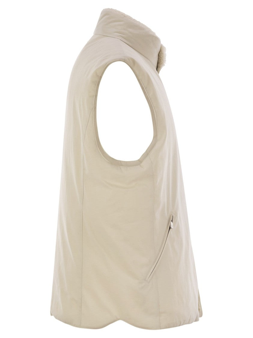 Brunello Cucinelli Sleeveless Down Jacket With Sheepskin Collar