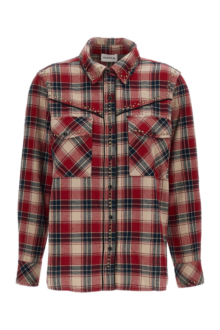 Parosh Multicolor Plaid Studded Cotton Western Shirt