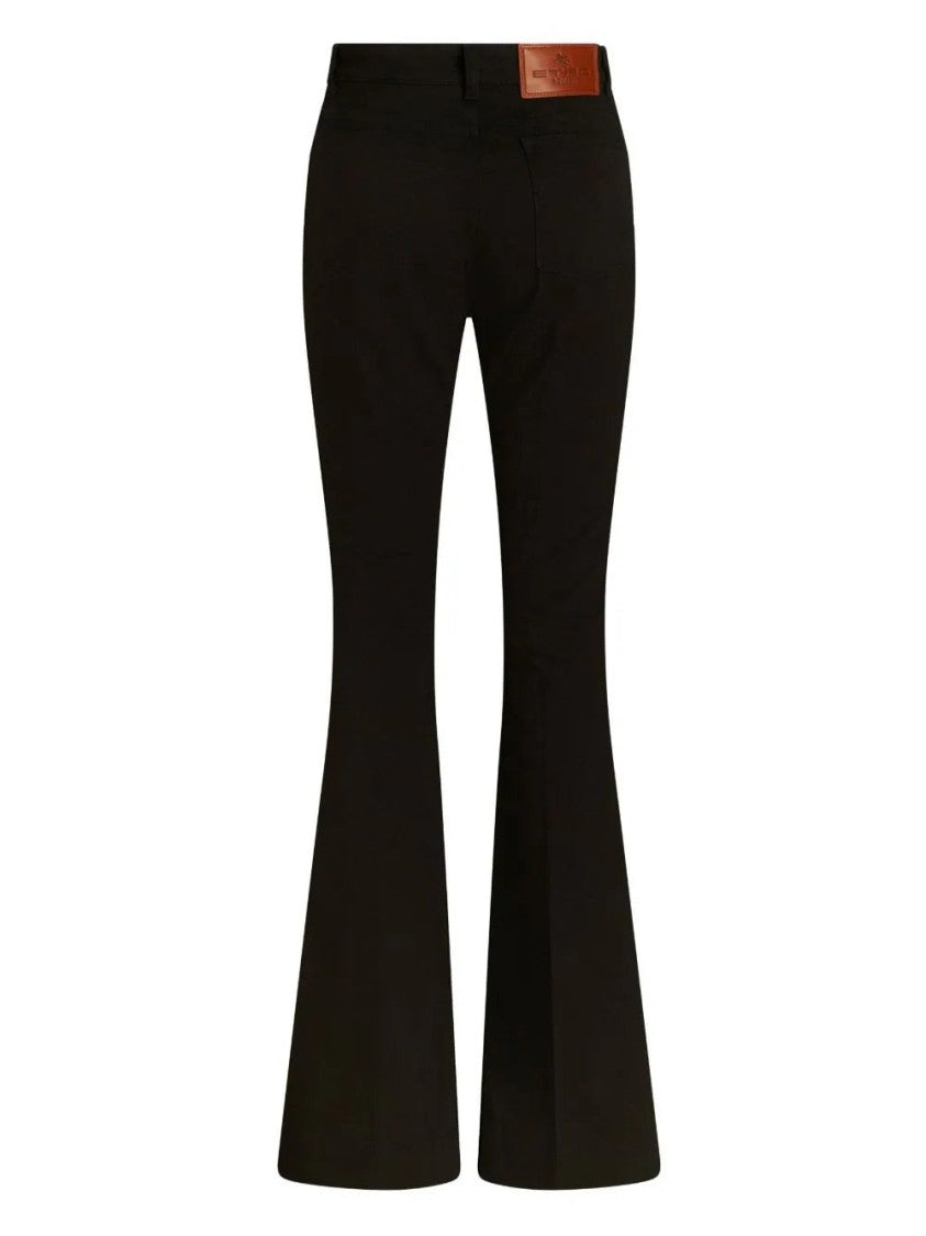 Etro Wide Leg Black Jeans With Floral Embroidery