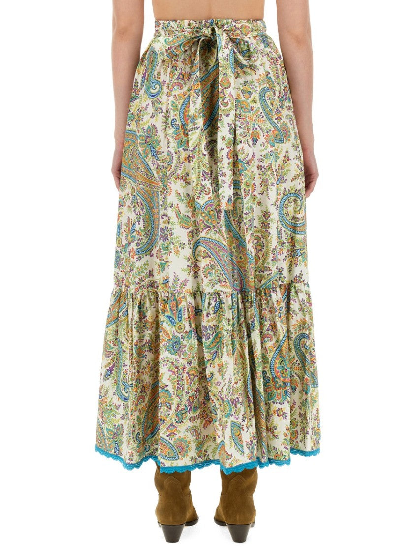 Etro Tiered Paisley Print Long Skirt With Ruffled Hems
