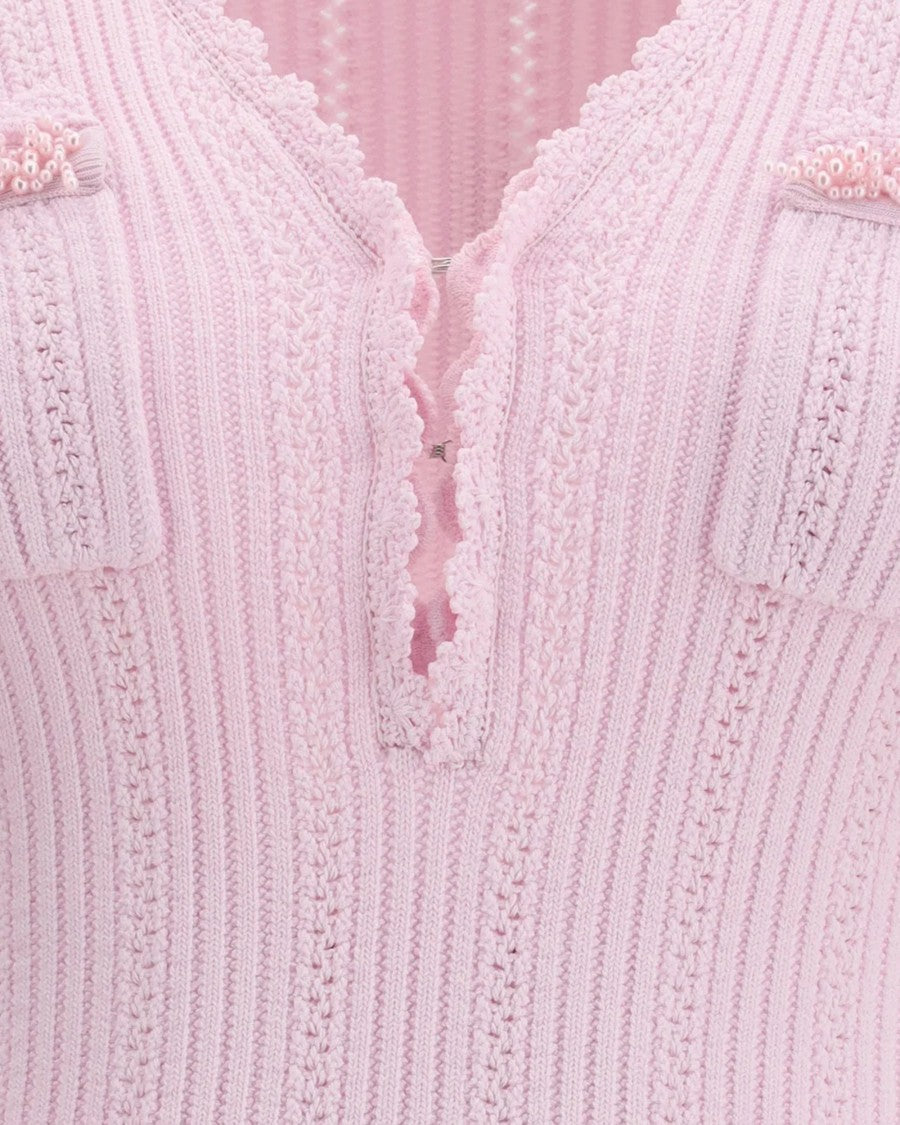 Self-Portrait Pearl-Embellished Open-Knit Mini Dress