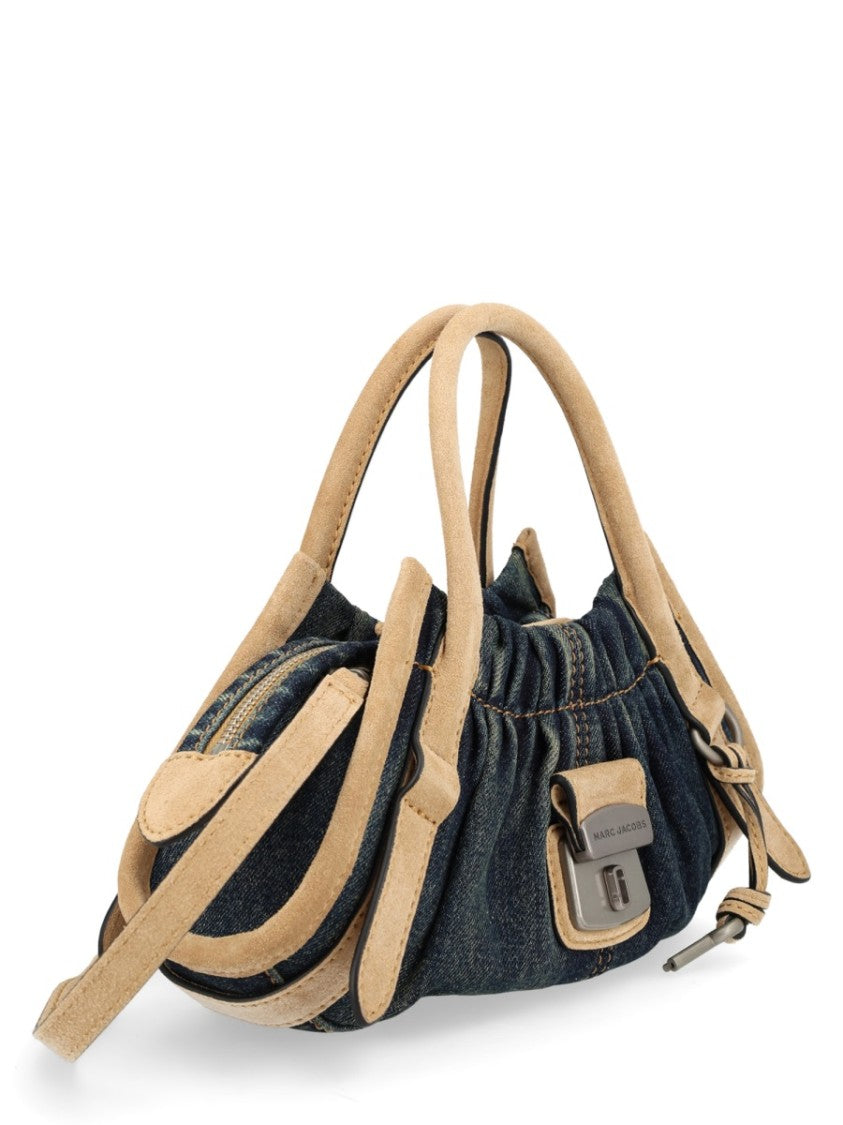 Marc Jacobs Blue Suede Trim Gathered Denim Shoulder Bag
