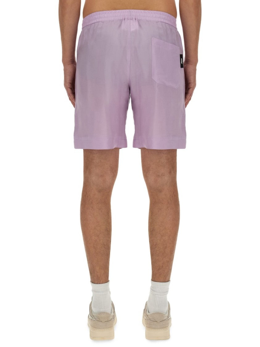 Msgm Regular Fit Cupro Shorts With Logo Detail
