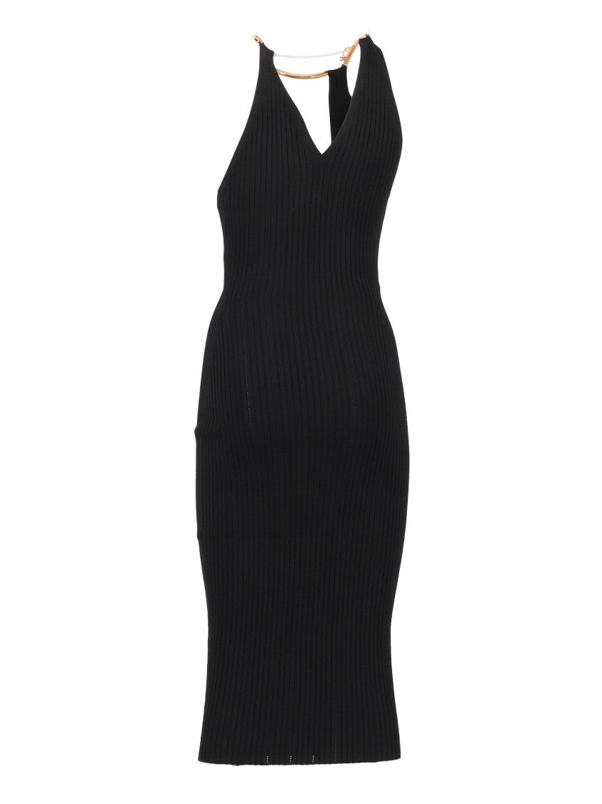 Elisabetta Franchi Ribbed Deep V Neck Midi Dress