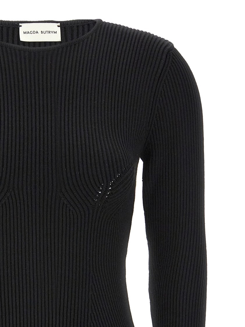 Magda Butrym Ribbed Viscose-Blend Sweater With Sculptural Chest Detail