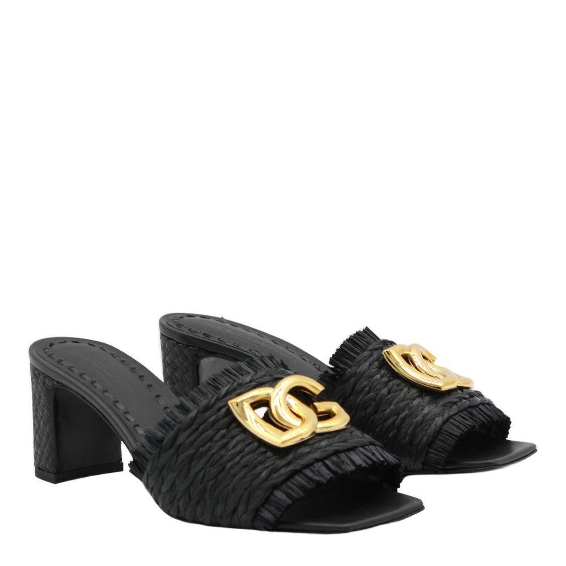 Dolce & Gabbana Open-Toe Black Sandals With Woven Texture