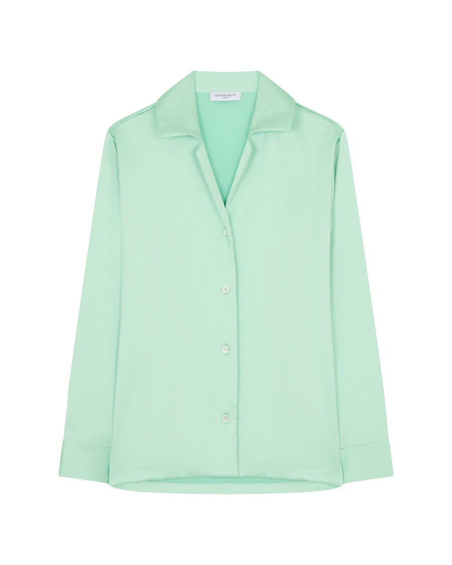 Serena Bute Satin Revere Collar Shirt - Mint