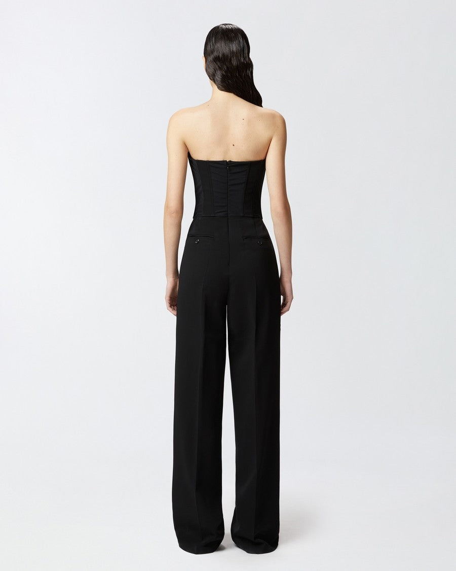 Pinko Strapless Black Jumpsuit With Structured Seams