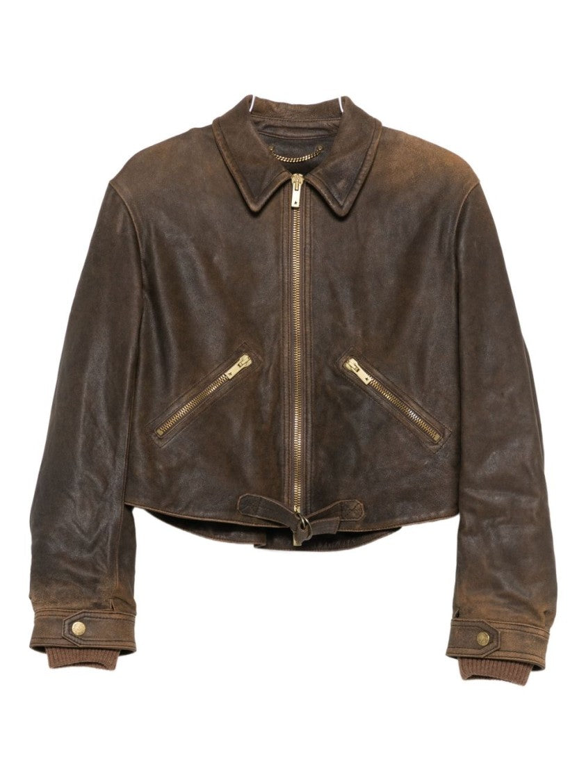 Golden Goose Cropped Brown Leather Jacket