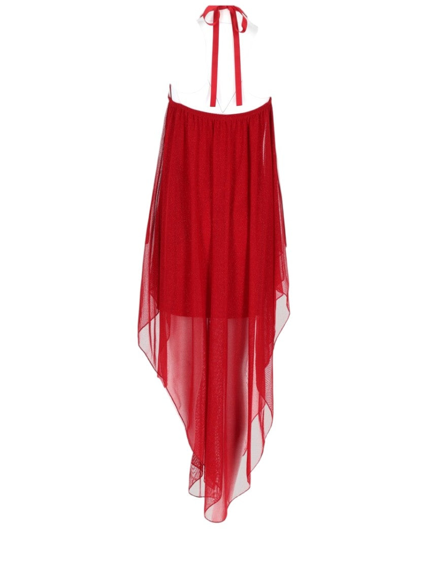 Joshe Asymmetrical Midi Dress With Sheer Overlay