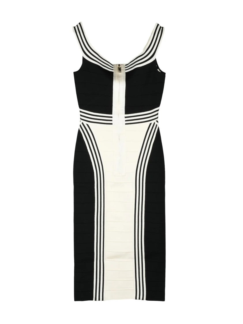 Elisabetta Franchi White/Black Viscose Polyamide Women Knit Midi Dress