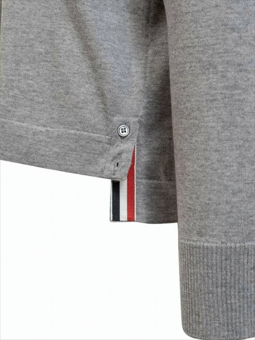 Thom Browne Button-Up Cardigan In Soft Grey With Striped Accents