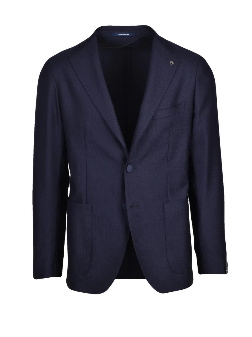 Tagliatore Blue Fitted Virgin Wool Jacket